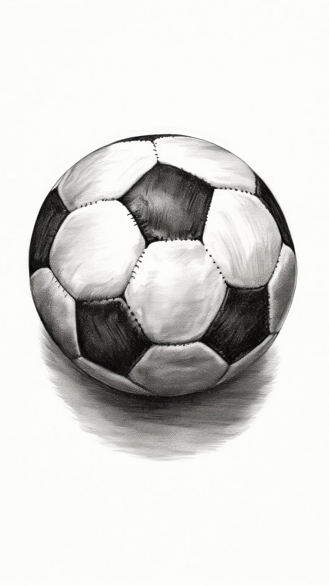 Soccer ball with black and white hexagonal panels and visible stitching resting on a plain white background.
