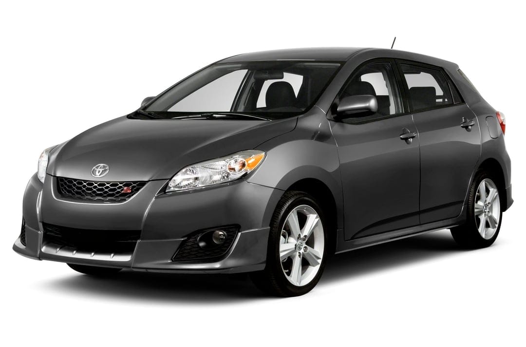 Dark gray Toyota Matrix S hatchback in a three-quarter view against a plain white studio background.