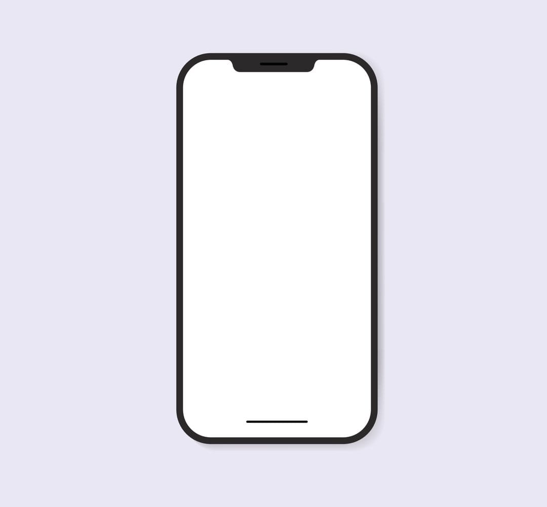 iPhone mockup showing the glass screen and matte black frame against a transparent background in a front view.