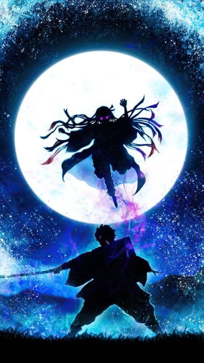 demon slayer,tanjiro,nezuko,anime,sinobi,moon,art