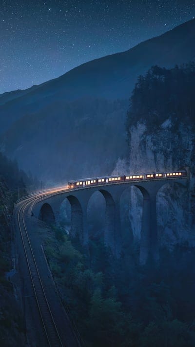 train,bridge,night