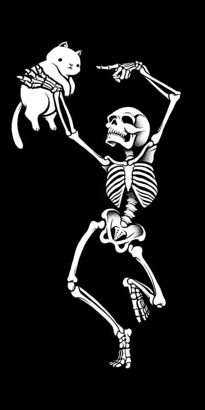 Dancing Skelleton With,Tobe,animals,cats,funny,halloween,horror,kitten,kitty, skeleton,skull