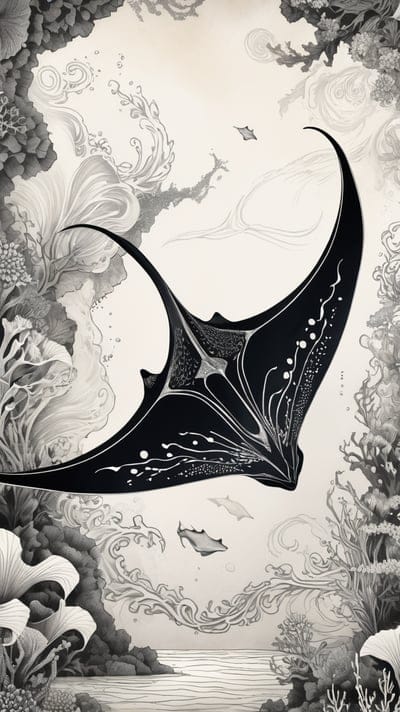 cool,coral,Water,Manta Ray,Tattoo,Tattoo Wallpaper,Wallpaper,AI Art,Ai Wallpaper,Desktop Wallpaper,Artwork,Black,White,Black and White,Aesthetic