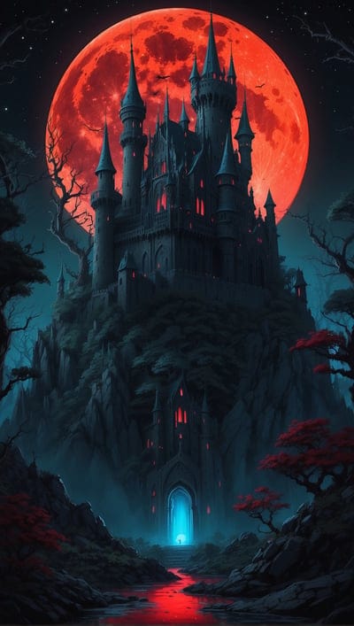 Scary,Spooky,Dark,Blood,Moon,Aesthetic,Trees,Cool,Mountain  River,Trees