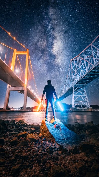 alone,galaxybg,laserswords,boyback,bridgesbg,nightsky,attitude,night,boy,attitude