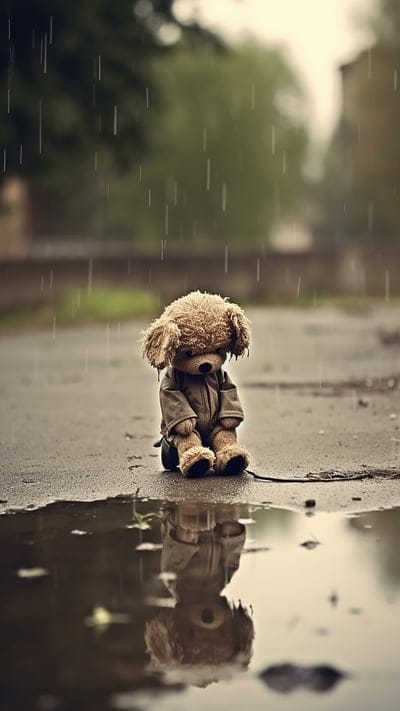 bear,toy,sad,alone,rain,wet