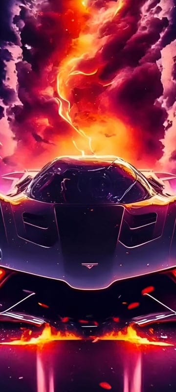 car,sports car,dark,smoke,lightning,fire,art