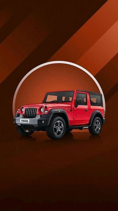 Mahindra Thar Car, Red Thar, red car, animated circle background, mobile wallpaper, android wallpaper, iPhone wallpaper, phone wallpaper