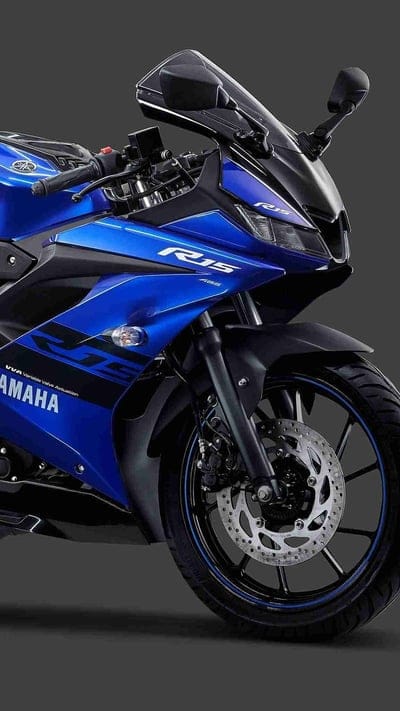 Yamaha R15, Blue Bike, grey background, mobile wallpaper, android wallpaper, iPhone wallpaper, phone wallpaper
