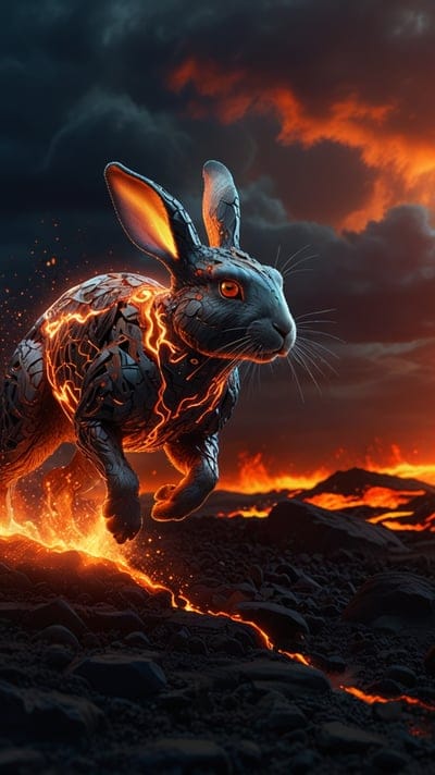 Rabbit,Cool,Fiery,Fire,Dark,Animal,Volcanic,Wallpaper,Ai Wallpaper,Ash,Dark Clouds,Lava,Fire Wallpaper