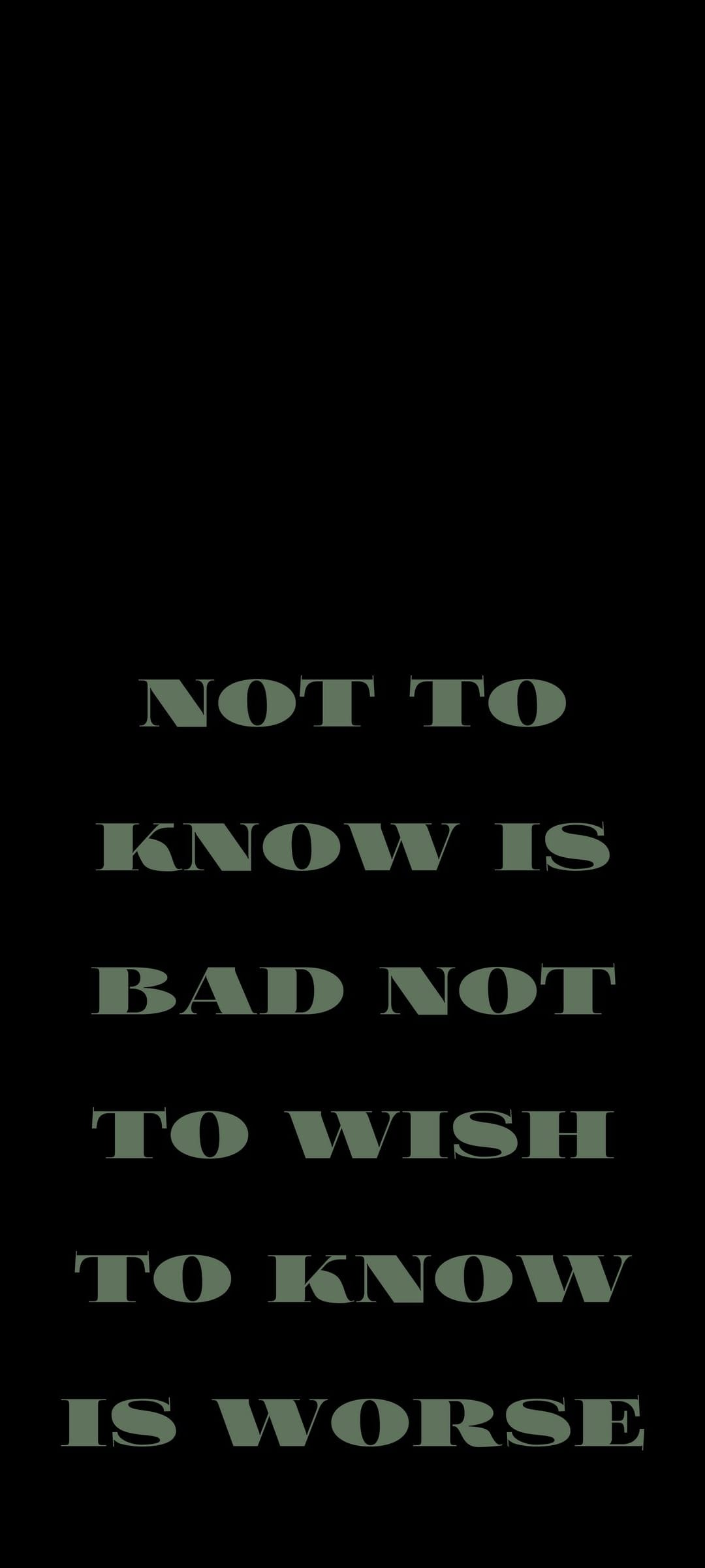Sage green text on a dark background reads not to know is bad, not to wish to know is worse in a clean font.