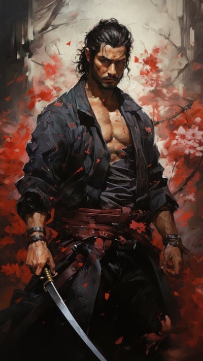 man,samurai,warrior,kimono,katana,art,strokes