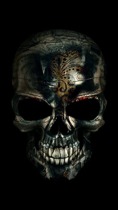 Goldstain skull, gold, sillouette
