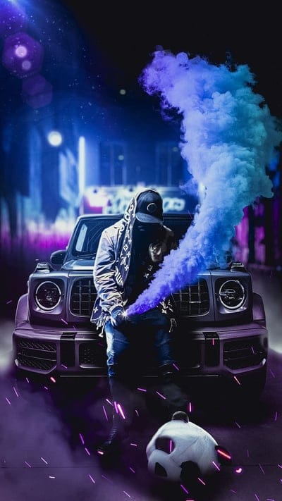 Panda, 3d, blue, car, drawings, male, purple, smoke, mobile wallpaper, android wallpaper, iPhone wallpaper, phone wallpaper