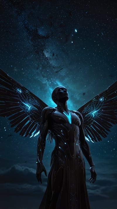 Futuristic,Divine,Angel,Dark,Night,Evil,Art,Wallpaper,Ai Art,Ai Wallpaper,Desktop Wallpaper,Artwork,Galaxy,Stars