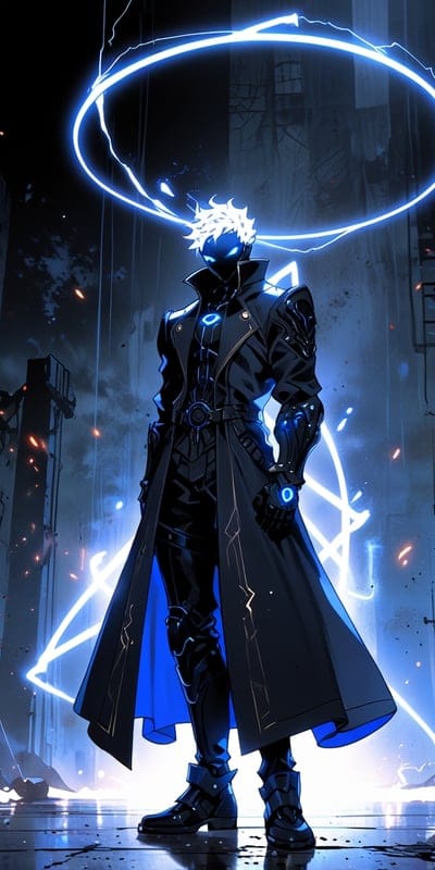 Knight,Dark,Blue,Character,Anime,Cool,Dark,Wallpaper,Ai Wallpaper,Ai Art,Ring,Destroyed City