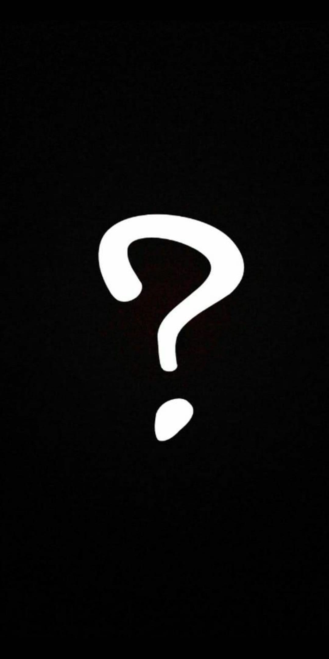 White question mark symbol centered on a solid black background with sharp edges and high visual contrast.