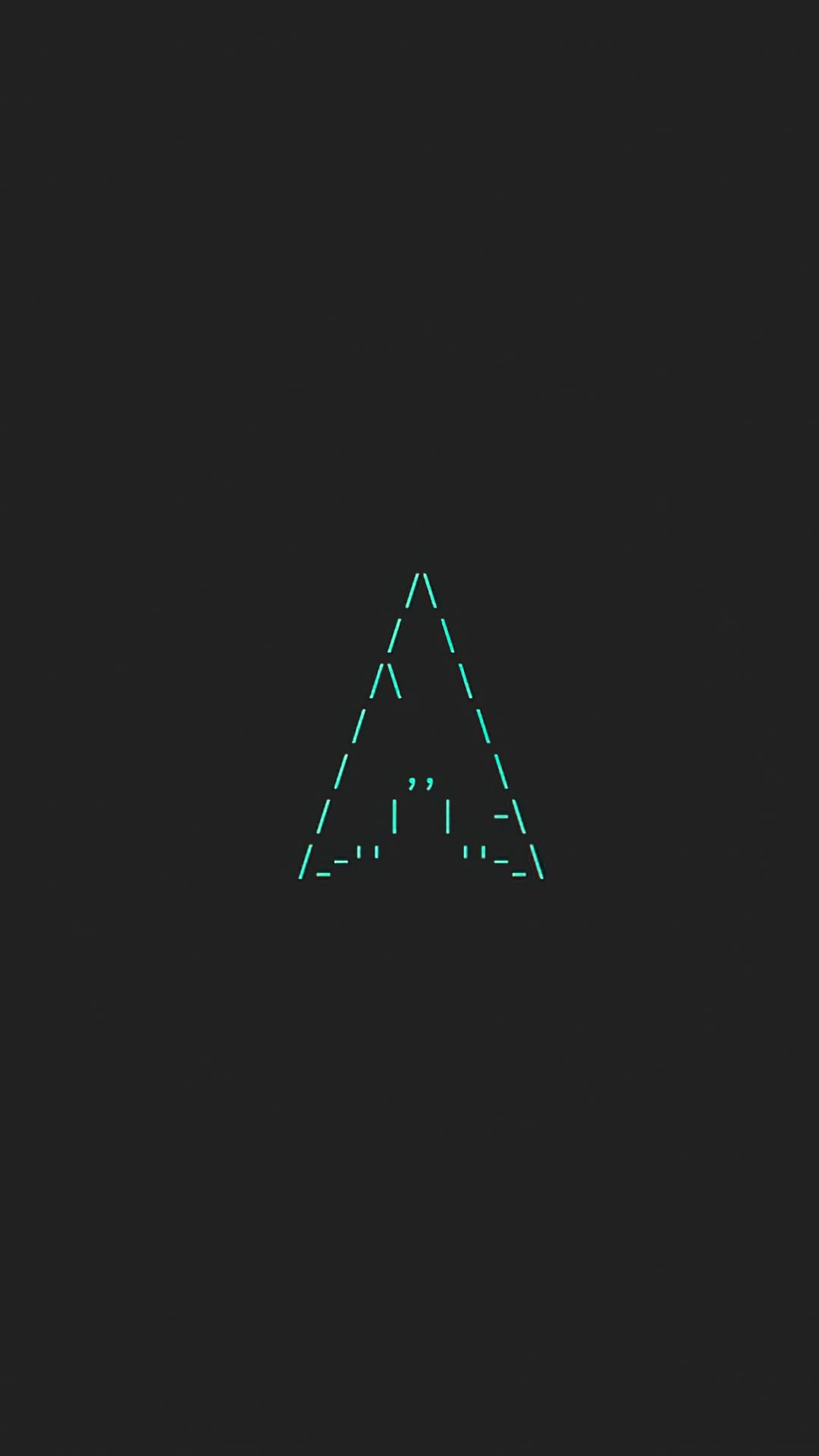 Arch Linux logo outline glows with cyan neon light on a solid dark grey background in vertical layout.