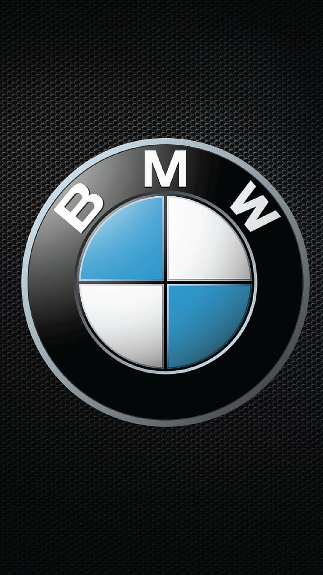 BMW logo emblem with blue and white quadrants on a grainy dark charcoal textured background for mobile devices.