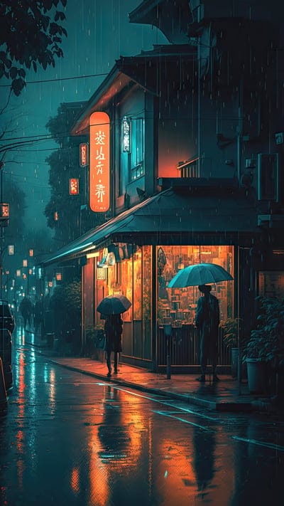 street,rain,silhouettes,lights,art