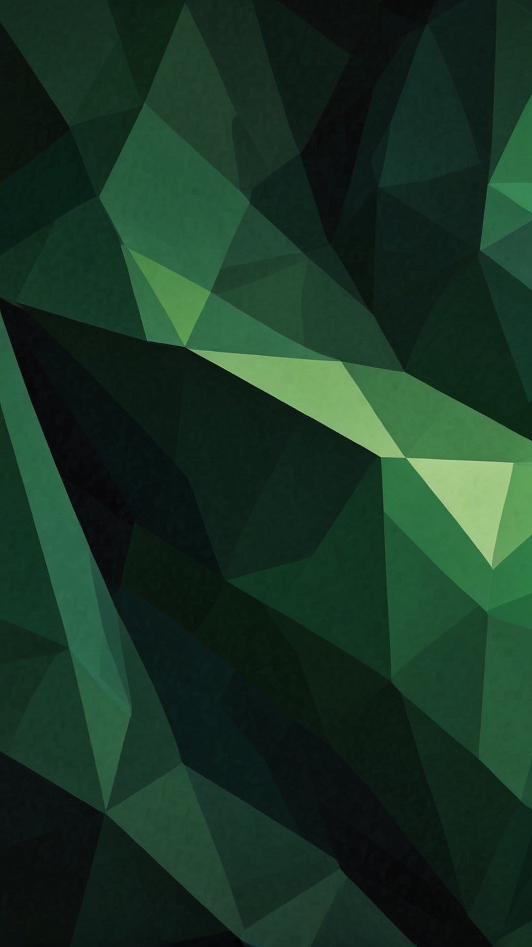 Interconnected dark green triangles form a sharp low-poly geometric mosaic with subtle shading and depth.
