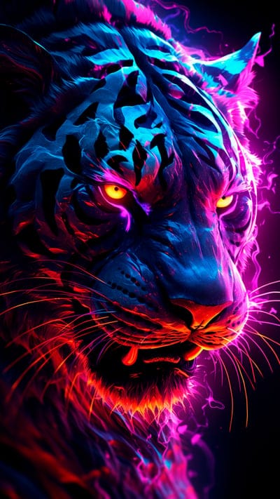 tiger,head,neon,predator,art