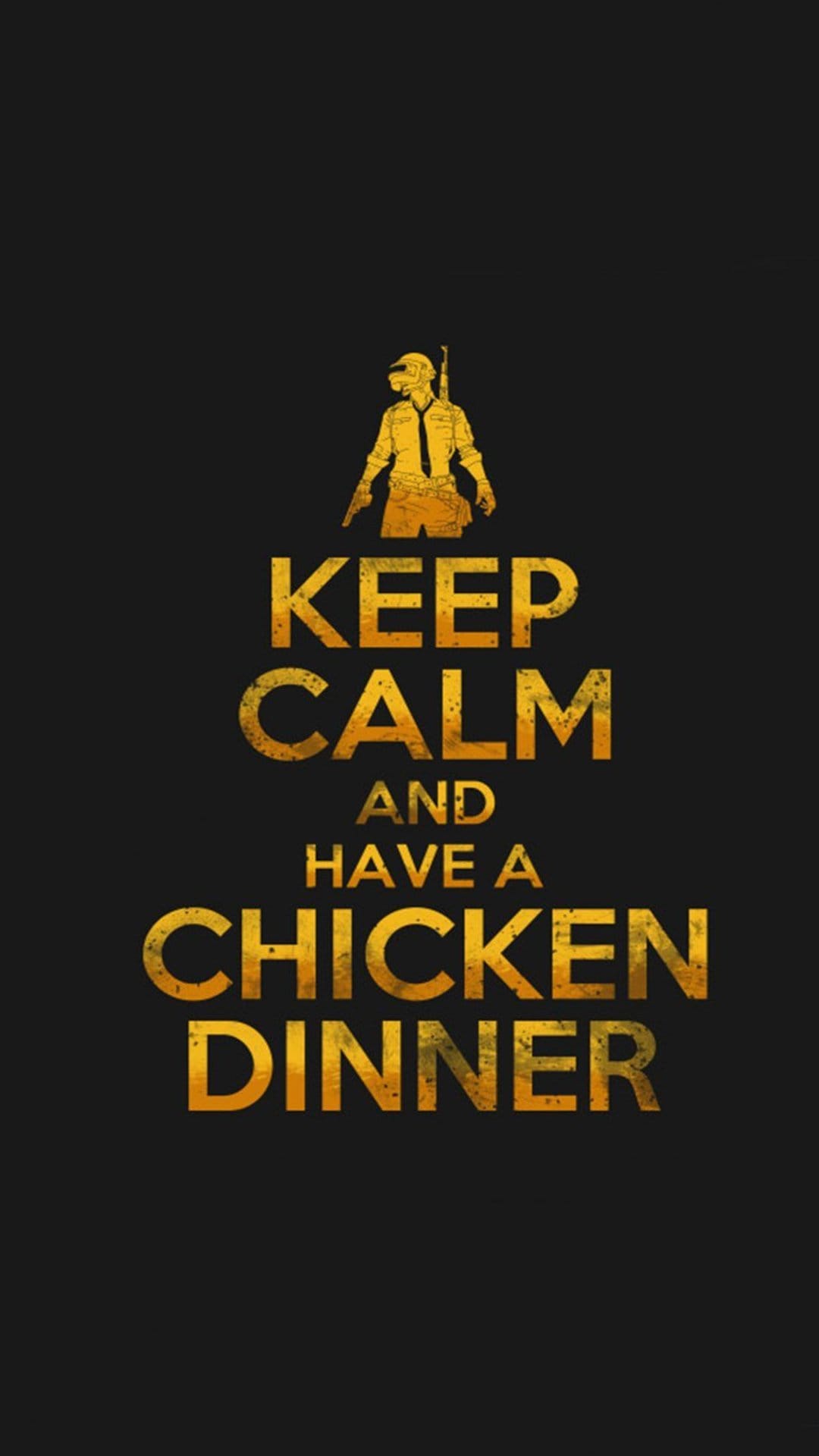 Golden silhouette of a PUBG soldier with a helmet and gear above distressed text on a dark black background.