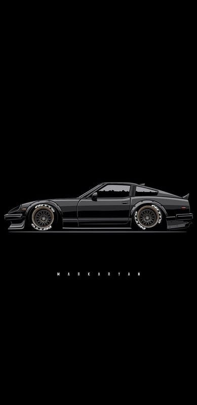 Nissan, 240z, black, car, cool, jdm, minimalistic, modified, tunning, mobile wallpaper, android wallpaper, iPhone wallpaper, phone wallpaper