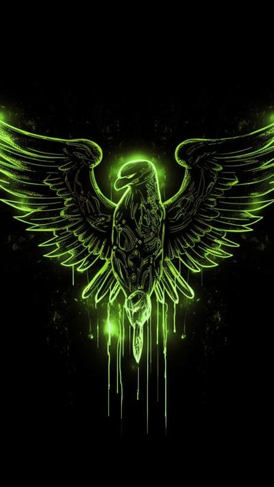 bird,green,lines,neon,black background,art,drops