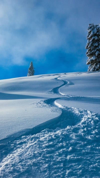 snow, winter, tracks, hillside, blue sky, nature, peaceful, outdoor, cold, serene, beautiful, natural beauty, white, scenic, tranquil, snowy landscape, ski, adventure, pristine, frosty