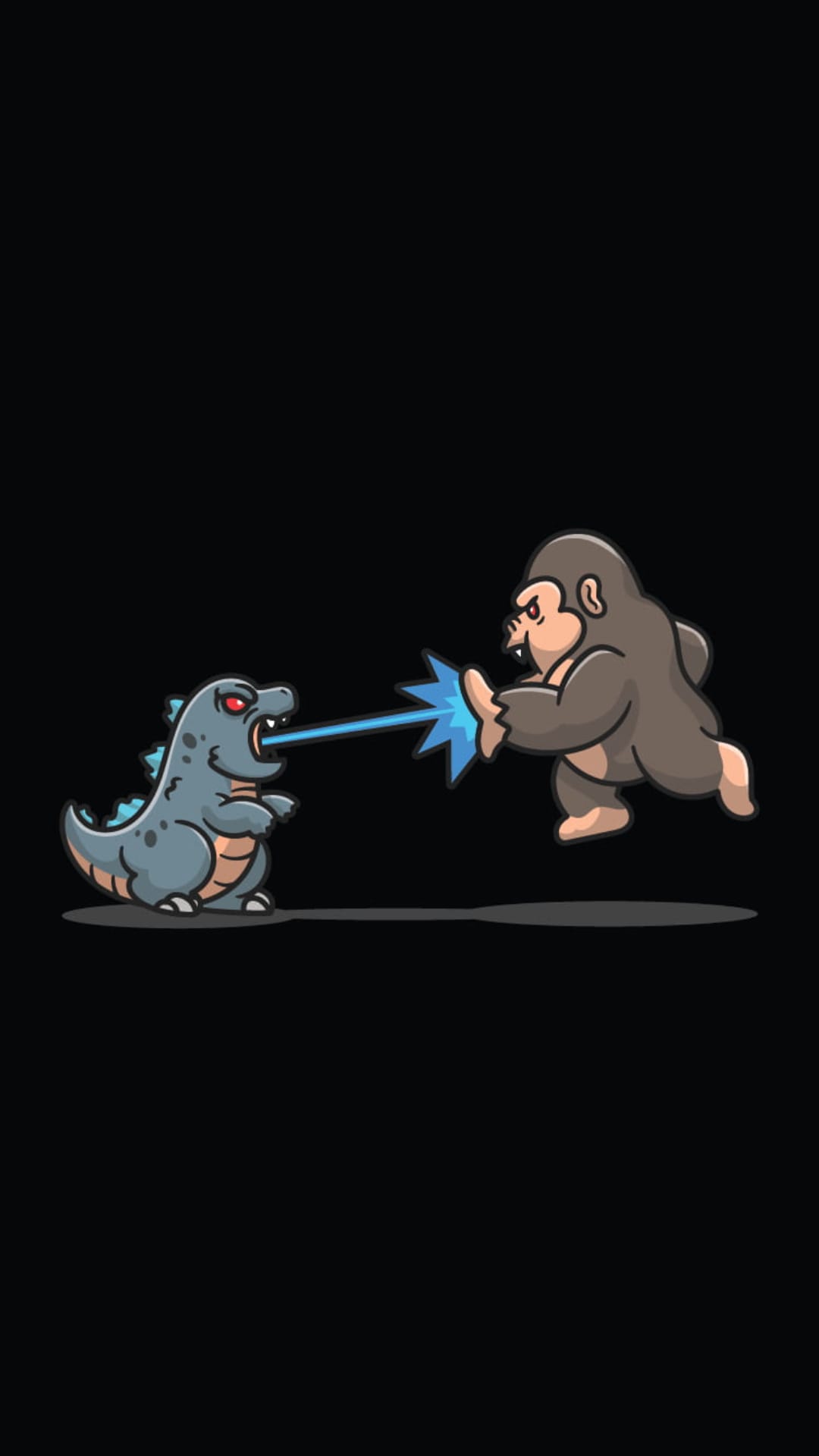 Godzilla breathes blue fire while King Kong counters with a glowing punch in a stylized character face-off.