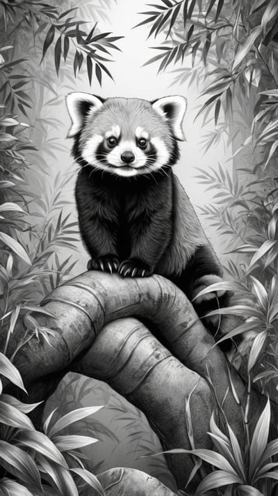 Cute,Red Panda,Tattoo,Tattoo Wallpaper,Wallpaper,AI Art,Ai Wallpaper,Desktop Wallpaper,Artwork,Black,White,Black and White,Aesthetic,Leaves