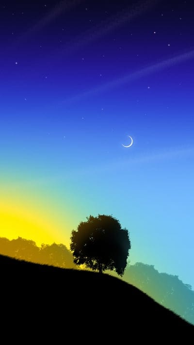 tree,slope,moon,stars,art