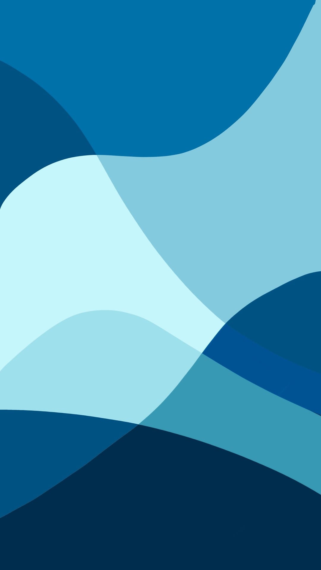 Overlapping blue curves and wavy gradients create a fluid sense of motion and depth in a vertical layout.