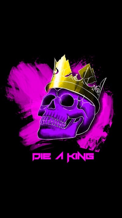 Die a king,black,god,golden,graffiti,painting,purple,skull,skulls,super, theme