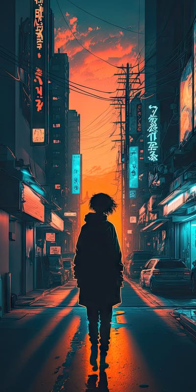 silhouette,street,buildings,night,art