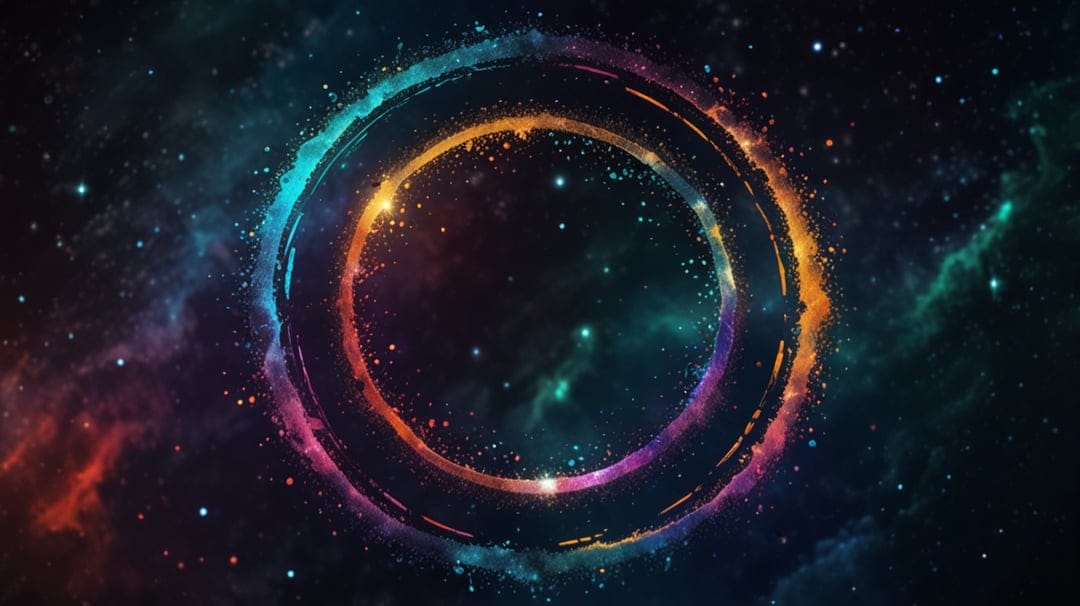 Circular nebula radiating orange, purple, and blue light across a dense field of sparkling stars in deep space.