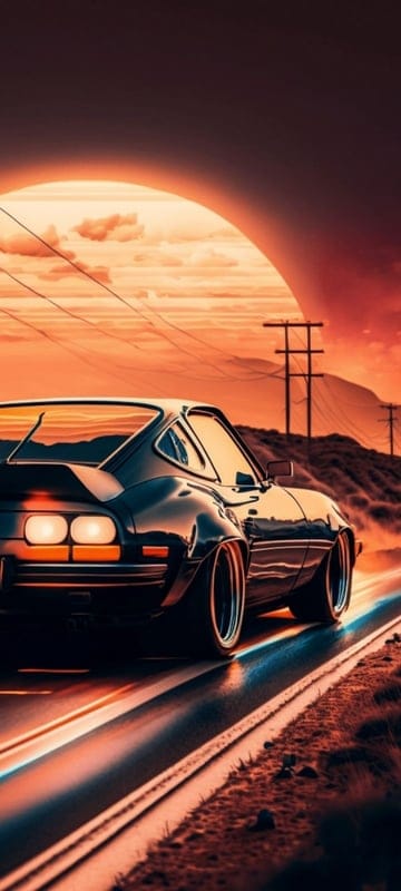car,savannah,rode,moon,reflection,orange