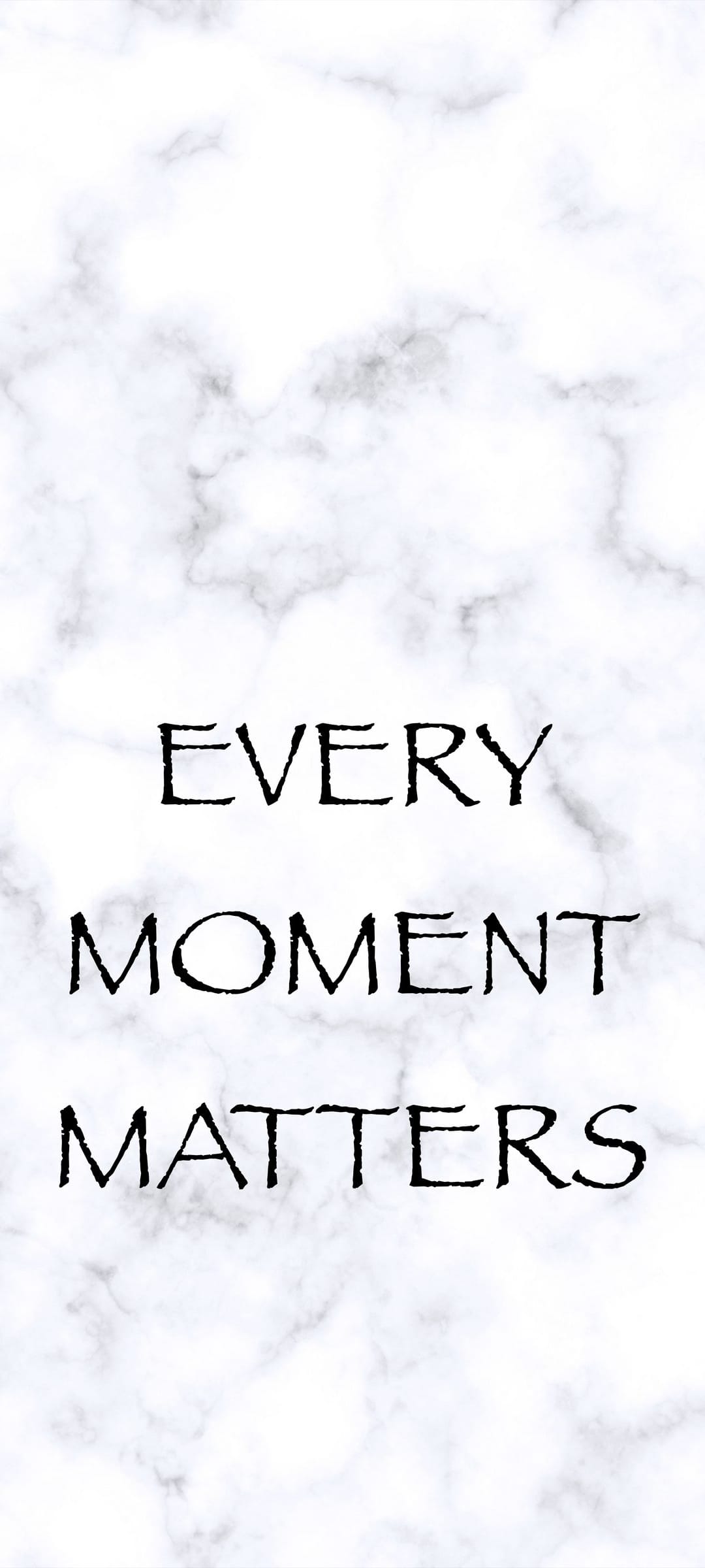 Every Moment Matters black typography centered on a white marble background with light grey stone veining.