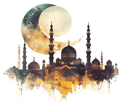 Eid al Fitr, İslami Cami, Hilal Ayı, Gece Skyline, Ruhsal Sanat, Orta Doğu Kültürü, Ramazan Dekorasyonu, Kutsal Yer, Arap Tasarım, İbadet Sahnesi, Festival Sanatı, Bayram Kutlaması, İslami Mimari, Kutsal Gece, Adanmışlık Sanatı, Kültür Mirası 