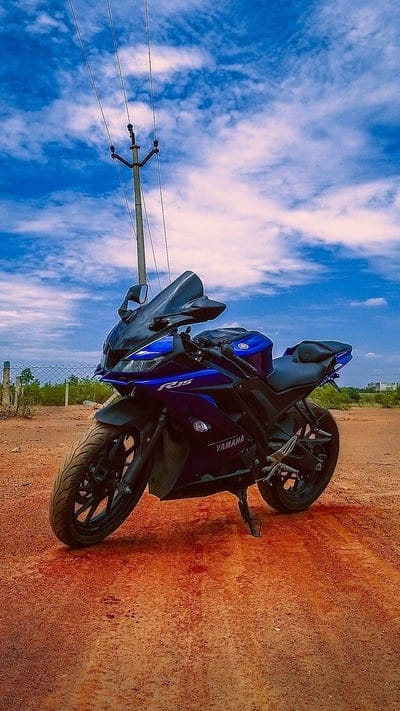 R15 Version 3, Parked Bike, blue bike, yamaha bike, mobile wallpaper, android wallpaper, iPhone wallpaper, phone wallpaper