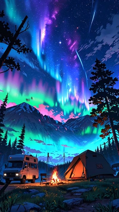 Camping,Camp,Anime,Anime Wallpaper,8k wallpaper,4k wallpaper,Colorful,Hd Backgrounds,Hq Wallpaper,Nature,Color,Wallpaper,Nature Wallpaper,Aurora