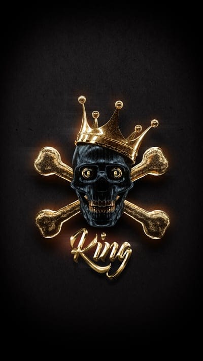 skull,crown,king,bones,gold,word