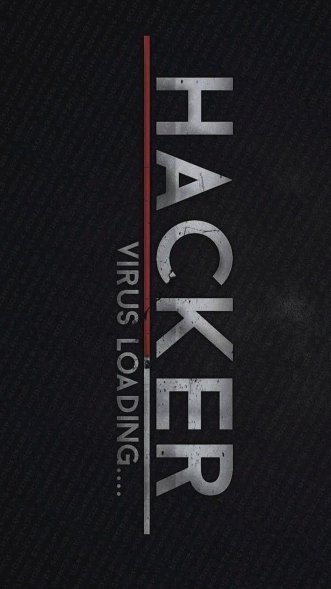 Vertical white hacker text on a dark textured background with a thin red horizontal line across the center.