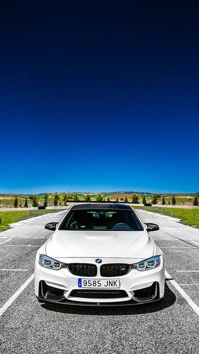 BMW M4, car, coupe, f82, front view, m performance, tuning, vehicle, white, mobile wallpaper, android wallpaper, iPhone wallpaper, phone wallpaper