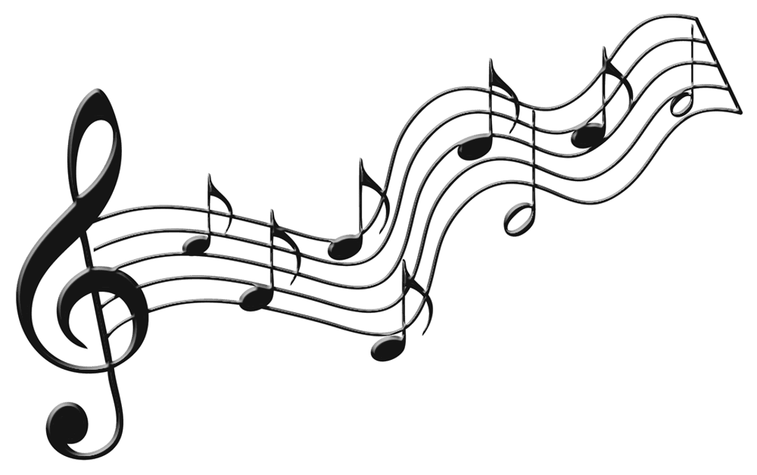 White music chord illustration featuring a treble clef and heart symbols against a transparent background.
