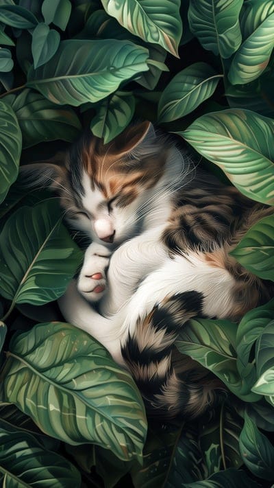 cat,leaves,pet,cute,sleep