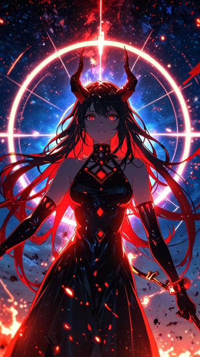Cool,Dark,Red,Evil,Demon,Horns,Godess,Wallpaper,Anime,Cool,Anime Wallpaper,Wallpaper,Ai Art