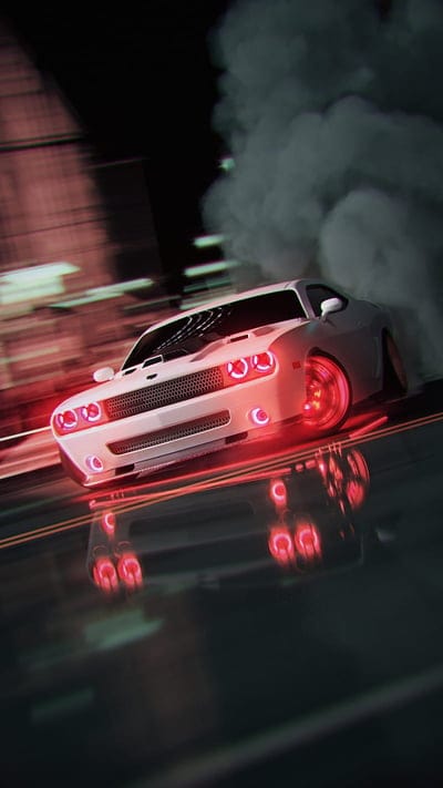 Challenger dodge drift, Challenger dodge, car, glow, neon, rad, smoke, white, mobile wallpaper, android wallpaper, iPhone wallpaper, phone wallpaper