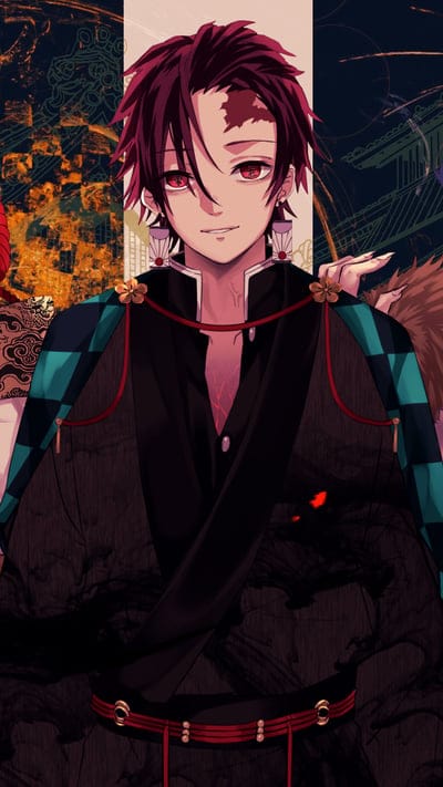 Tanjiro Kamado, Demon Slayer, Kimetsu no Yaiba, anime, character art, thoughtful, manga, subtle aura, traditional patterns, red eyes, hero, illustration, handsome, Japanese, fan art